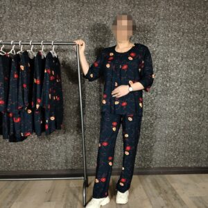 ست شومیز شلوار گلدار نخی یقه گرد